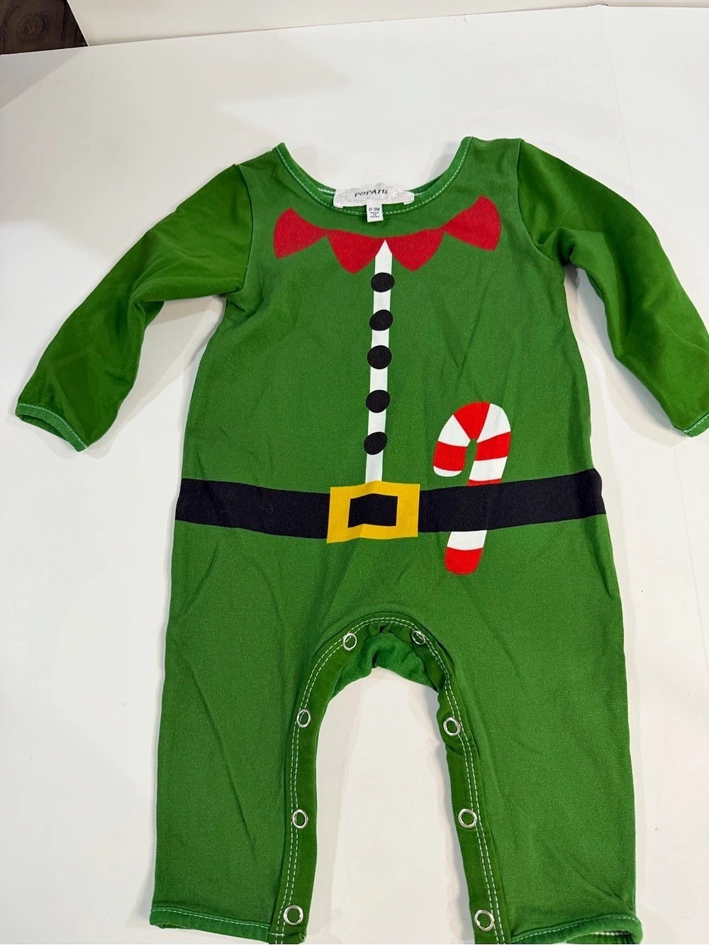 POPATU Elf Baby Footie Green & Red 0-3M Like New